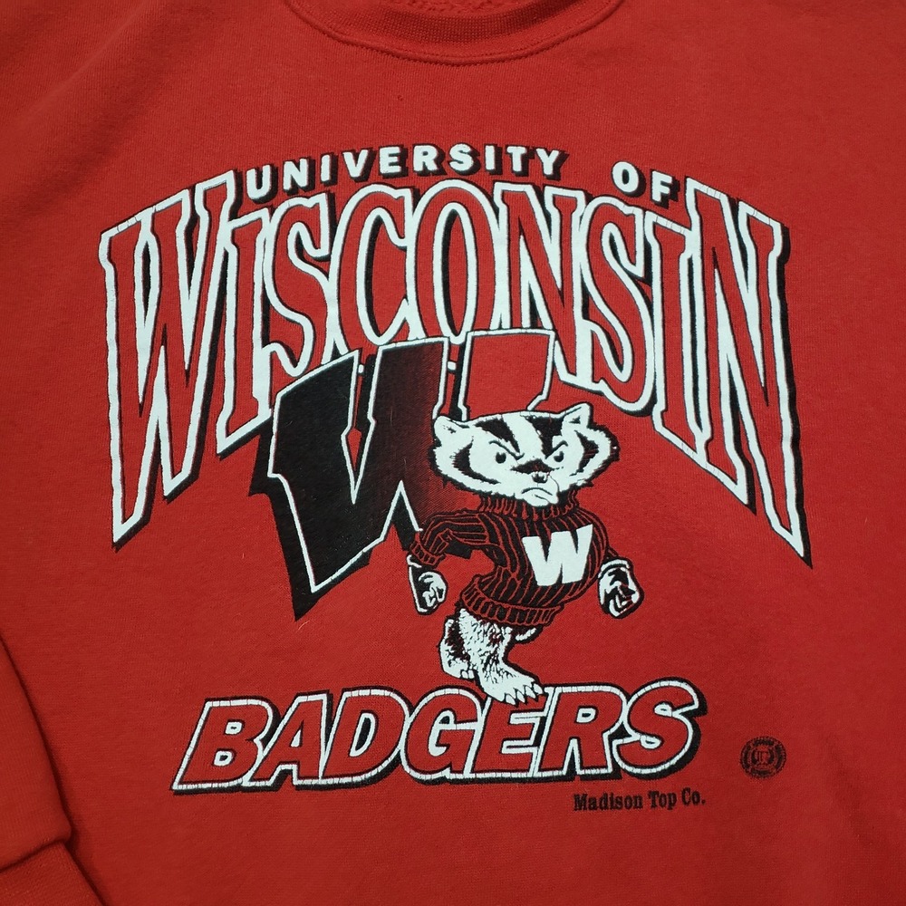 Vintage Wisconsin Badgers Sweatshirt Mens XL Red Santee By Pluma Long Sleeve